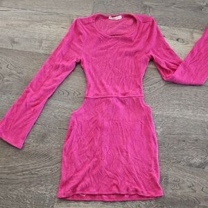 Pink Long Sleeve Ribbed Dress